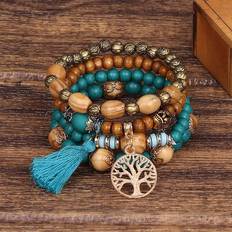 Smycken Shein 4pcs/set Random Color Glass Tassel Charm Bracelet For Women For Daily Life