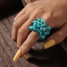 Smycken Shein 1pc Style Elastic Beaded Wide Ring With Natural Stone For Women