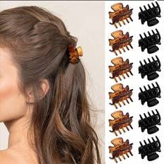 Shein 12pcs Black Amber-colored Resin Retro & Simple Mini Hair Claw Clips Daily