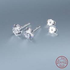 Shein 2pcs Fashionable 925 Silver Round 6.0mm Cubic Zirconia Stud Earrings For Women, Dating Gifts