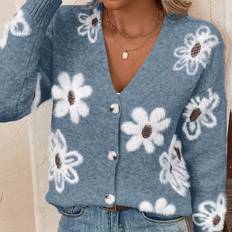 Adult Cardigans Shein Floral Pattern Button Front Cardigan
