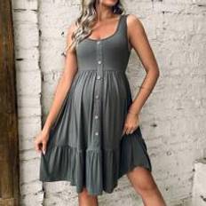 Grå Graviditets- & Ammetøj Shein Maternity Button Front Ruffle Hem Dress