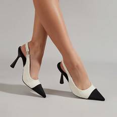 Shein Pumps Shein Elegant Slingback Pumps For Women, Tweed Two Tone Pyramid Heeled Pumps