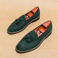 Gröna - Herr Loafers Shein Business Dress Loafers For Men, Faux Suede Tassel Decor Slip-on Dress Shoes