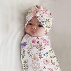 Shein Newborn Photography Floral Print Wrap Blanket & Hat