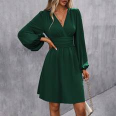 Shein Klänningar Shein Surplice Neck Lantern Sleeve Dress