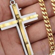 Shein 1pc Silver Stainless Steel Cross Pendant Necklace For Men And Women, For Jewelry Gift And Party