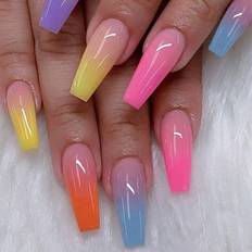 Multicolour False Nails Shein Y2K Aesthetic Extra Long Coffin Iridescent Gradient Nail File Tape - Gradient