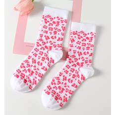 Leopard - Women Socks Shein 1pair Women's Cute & Fun Pink Leopard Print Breathable Mid-calf Socks