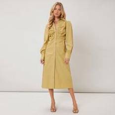 Shirt Dresses - Yellow Shein Gathered Shirt Dress