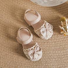 Shein Girls Hook-and-loop Fastener Hollow Out Bow Decor Non-slip Fashionable Ankle Strap Sandals For Summer