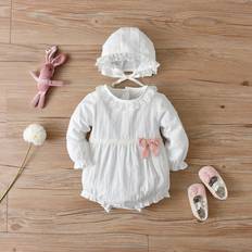 Shein Baby Bow Front Ruffle Trim Bodysuit & Hat