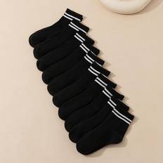 Black Socks Shein Kids Children Casual Sport Comfortable Mid-Calf Socks - Black/White Stripe
