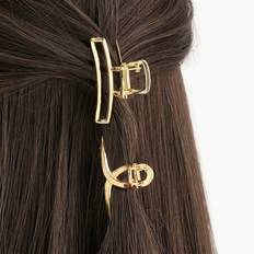 Shein 2pcs Small Gold-tone Metal Cross & Hollow Out Alloy Hair Clip