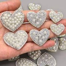 Shein 2pcs/set Heart Design Patch Sticker, Fashionable Rhinestone & Faux Pearl Decor Embroidery Applique For Craft