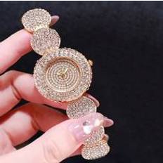 Shein 1pc Rhinestone Golden Watches Casual Luxury Ladies Fashion Bracelet Wristwatches
