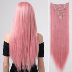 Pink Clip-On Extensions Shein Clip In Hair Extensions 7 PCS Set Pink