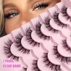 Shein 7 Pairs Clear Band Faux Mink Lashes Natural Look Wispy Fake Eyelashes Fluffy Volume Long Lashes