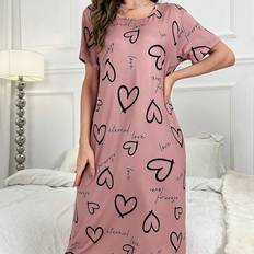 Polyester - Women Nightgowns Shein Heart & Letter Graphic Nightdress