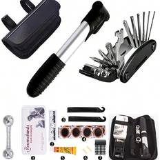 Shein Bicycle Repair Tool Set, Mountain Bike Portable Tire Inflator Pump, Wrench, Glue, Puncture Repair Kit