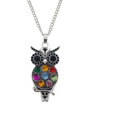 Shein 1pc Owl Necklace with Rhinestone 80cm Long Sweater Necklace Antiqued Silver Style for Women Girl