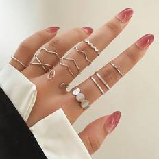 Shein 10pcs/set Fashionable Zinc Alloy Round Decor Ring For Women For Daily Decoration