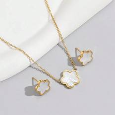 Silver Smyckesset Shein 1pc Titanium Steel Fashionable Flower Pendant Necklace And Earrings Set
