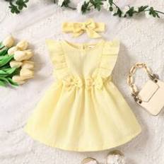 Yellow Dresses Children's Clothing Shein Baby Girl Striped Ruffle Trim Bow Front Dress