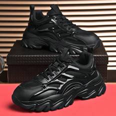 Shein Sporty Chunky Sneakers For Men, Black Lace-up Front Sneakers