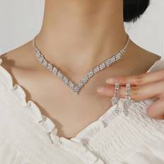 Silver Smyckesset Shein 1set Rhinestone Decor graceful Bridal Jewelry Set