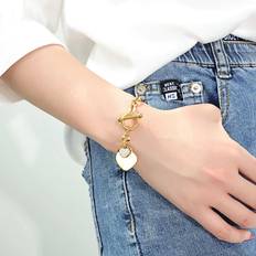 Shein 1pc Stainless Steel Heart Shaped Bracelet, Fashionable, Versatile, Simple, High-end, Light Luxury, Unique Design, Ins Style, Korean Version, Gentle