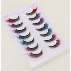 Multicolour False Eyelashes Shein False Eyelashes,7Pairs Mixed Color Cat Eye End Eye Elongated Eyelashes Fake Lashes Faux Mink Strip Makeup False Eyelashes