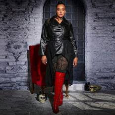 Leather - Women Coats Shein Plus Lapel Neck Belted PU Leather Trench Coat