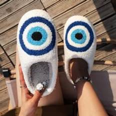 Multicoloured Slippers Shein Women Round Pattern Fluffy Bedroom Slippers, Fabric Fashion Slippers