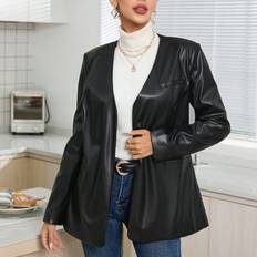 Shein Open Front PU Leather Coat