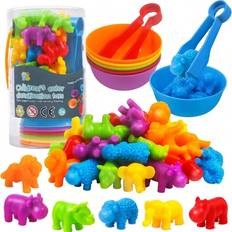Shein Wild Animal Counting Color Matching Cognition Colorful Toy, Montessori Educational Perception Exercise Hand-on Toy, Bucket Pack Gift Set For Children