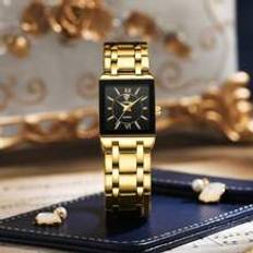 Shein 1pc Men Gold Fashionable Square Watch, For Daily Life