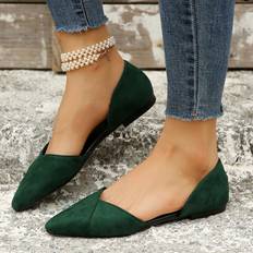 Green - Women Ballerinas Shein Women Point Toe Flats, Fashion Green Faux Suede Ballet Flats