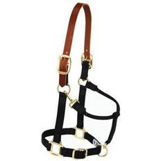 Leather Adjustable Breakaway Nylon Horse Halter - Black