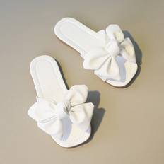 Shein Girls Plain Bow Decor Comfortable Non-Slip Open Toe Slippers For Summer