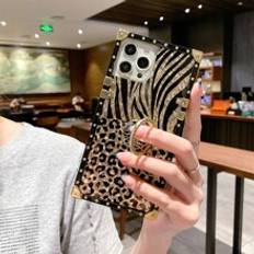 Shein Leopard Square Edge Ring Stand Trunk Luxury Phone Case With Kickstand