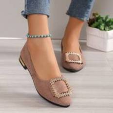 Green - Women Ballerinas Shein Women Metal Decor Ballet Flats, Fashion Outdoor Faux Suede Flats
