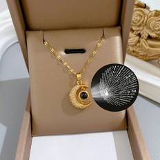 Shein 1pc Stainless Steel Women's Pendant Necklace With Star Moon Design Expressing 'i Love You' In Languages