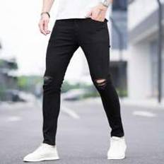 Shein Men Trousers & Shorts Shein Men Cotton Ripped Frayed Skinny Jeans