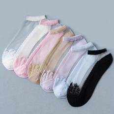 Multifärgade - Silke/Siden Underkläder Shein 6pairs Women Flower Detail Casual Glass Silk Ankle Socks, For Daily Life