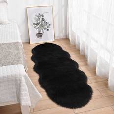 Shein Soft Faux Fur Black Area Rug Black