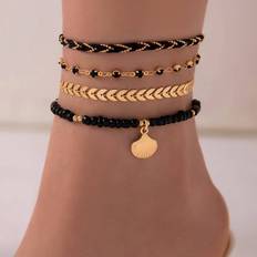 Fotlänkar Shein 4pcs/set Fashion Zinc Alloy Rhinestone Decor & Metal Anklet For Women For Travel