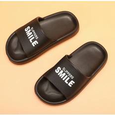 Black Slippers Shein Funny Letter Print Flat Children Slippers - Children