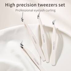 Shein Beige Eyelash Tweezers Set High Precision Straight Curved - Multicolore