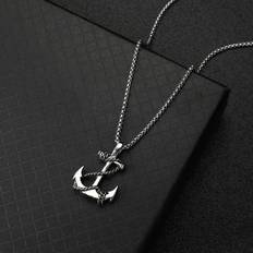 Shein 1Pc Minimalist Anchor Pendant Necklace For Men Daily Decoration For Valentine's Day Gift Zinc Alloy Antique Silver